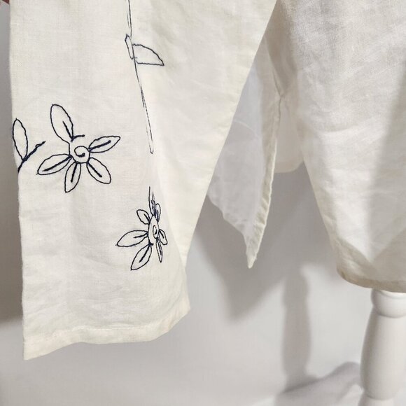 Jennifer Women Size 20 White Embroidered Long Sleeve 100% Ramie Button Tunic Top - Picture 5 of 16